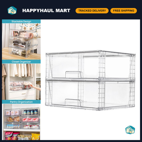 Large clear stackable plastic - clear,